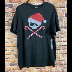 Santa Skull & Cross Candy Cane Holiday Shirt Sz Lg